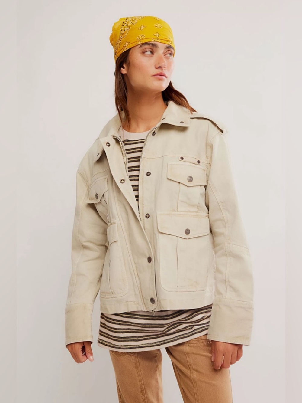We The Free By Free People Kali Washed Jacket Morning Oat LARGE Utility